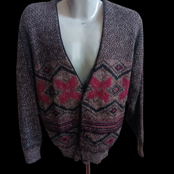 Men's Medium Vintage Cardigan Sweater J.J. Cochran Knit USA 1990's Ugly Biggie - Picture 1 of 6